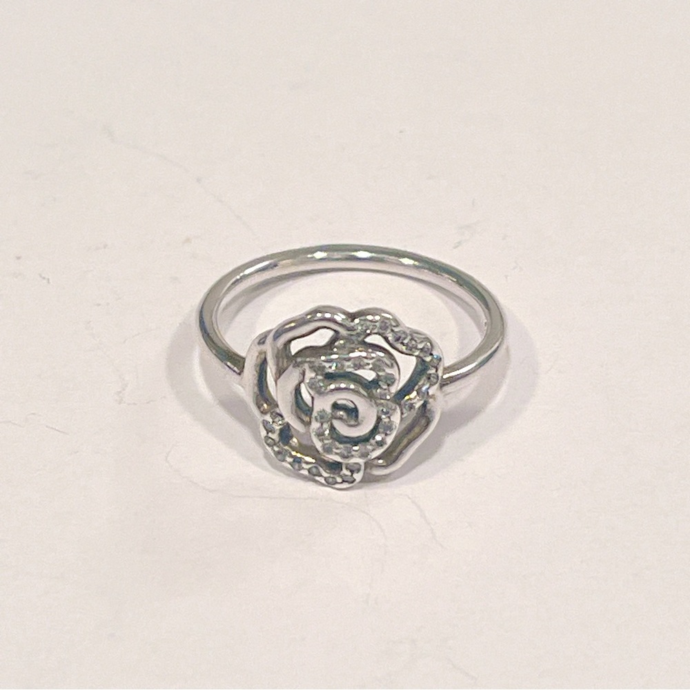 (sold) Authentic Pandora shimmering delicate rose CZ ring size 56